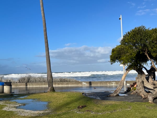 The La Jolla Shores seawall is breached by waves during the annual King Tides. 
