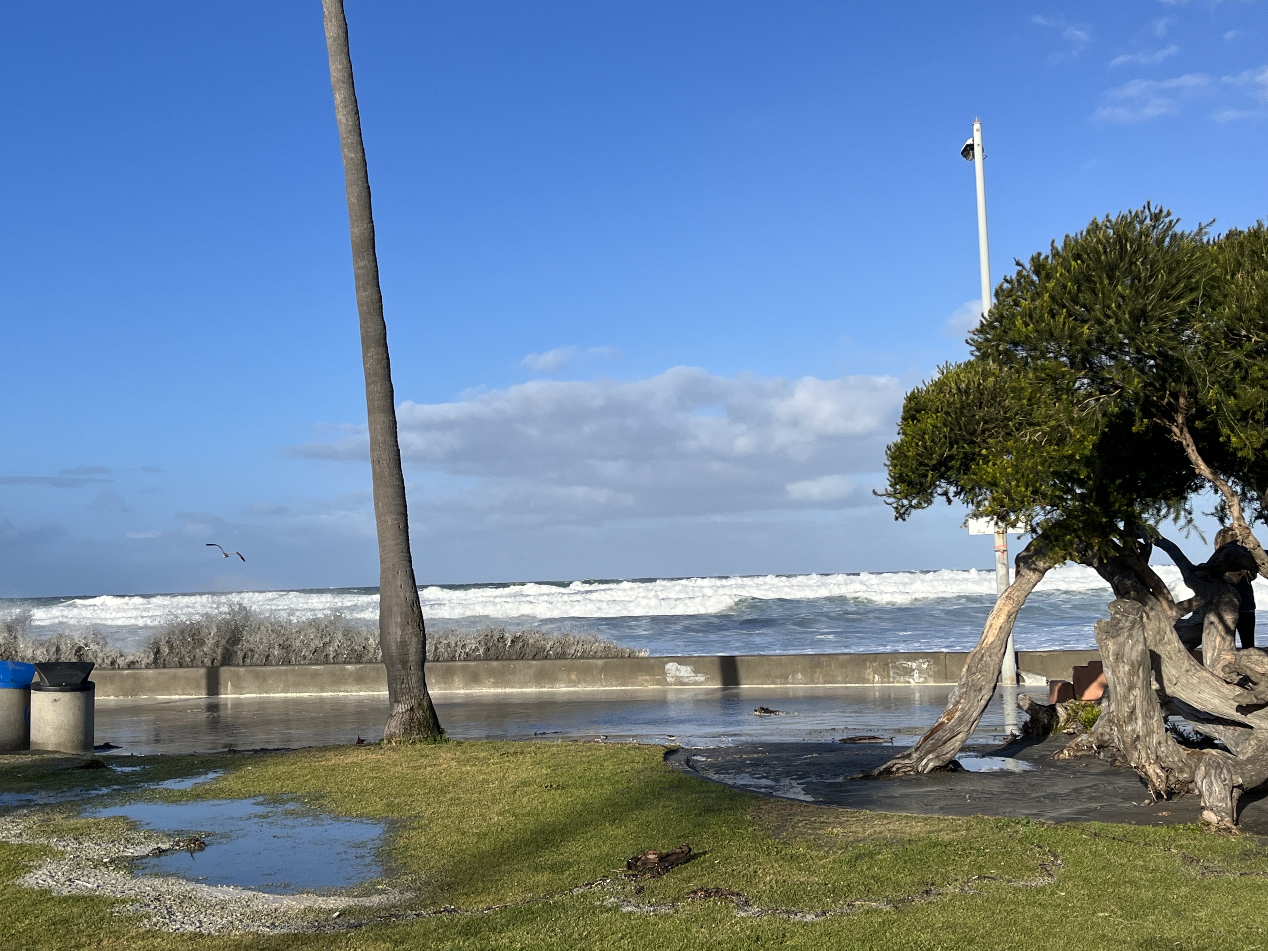 The La Jolla Shores seawall is breached by waves during the annual King Tides. 